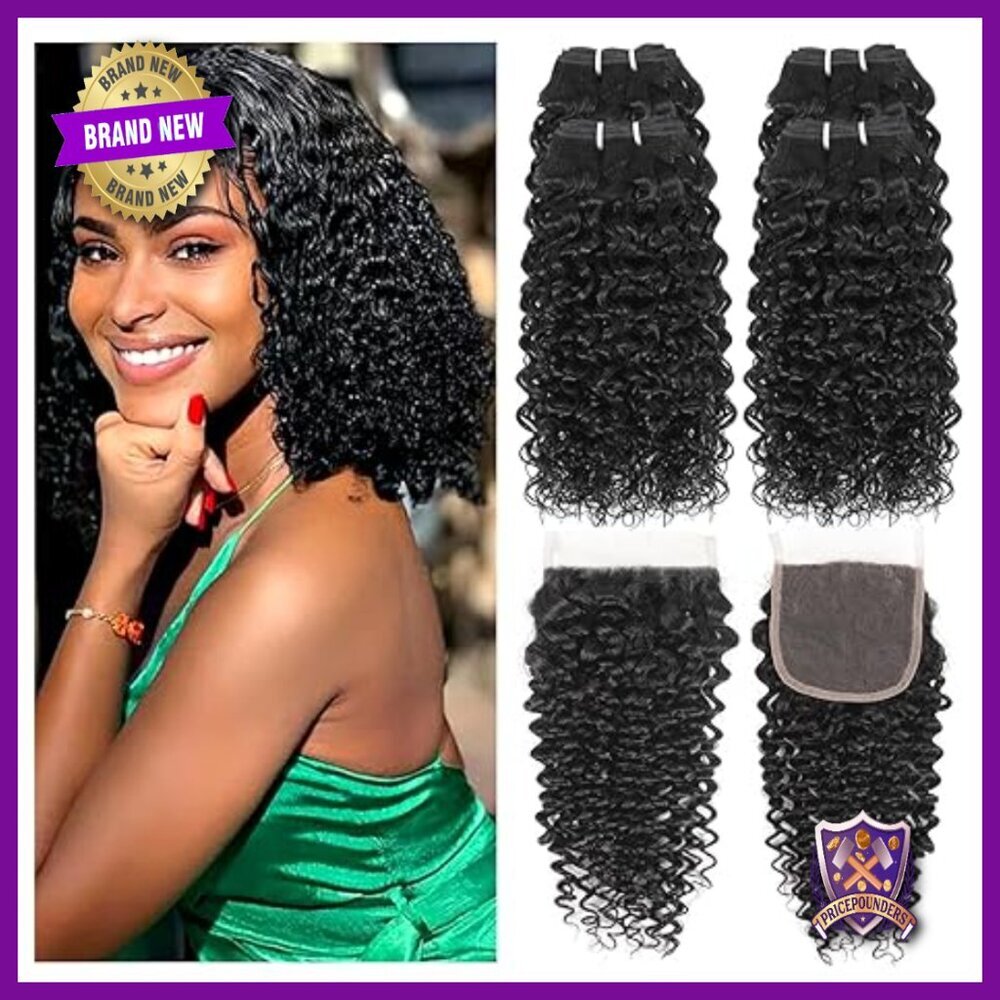 Brazilian Kinky Curly Human Hair Extensions 4 Bundles with 4x4 Closure